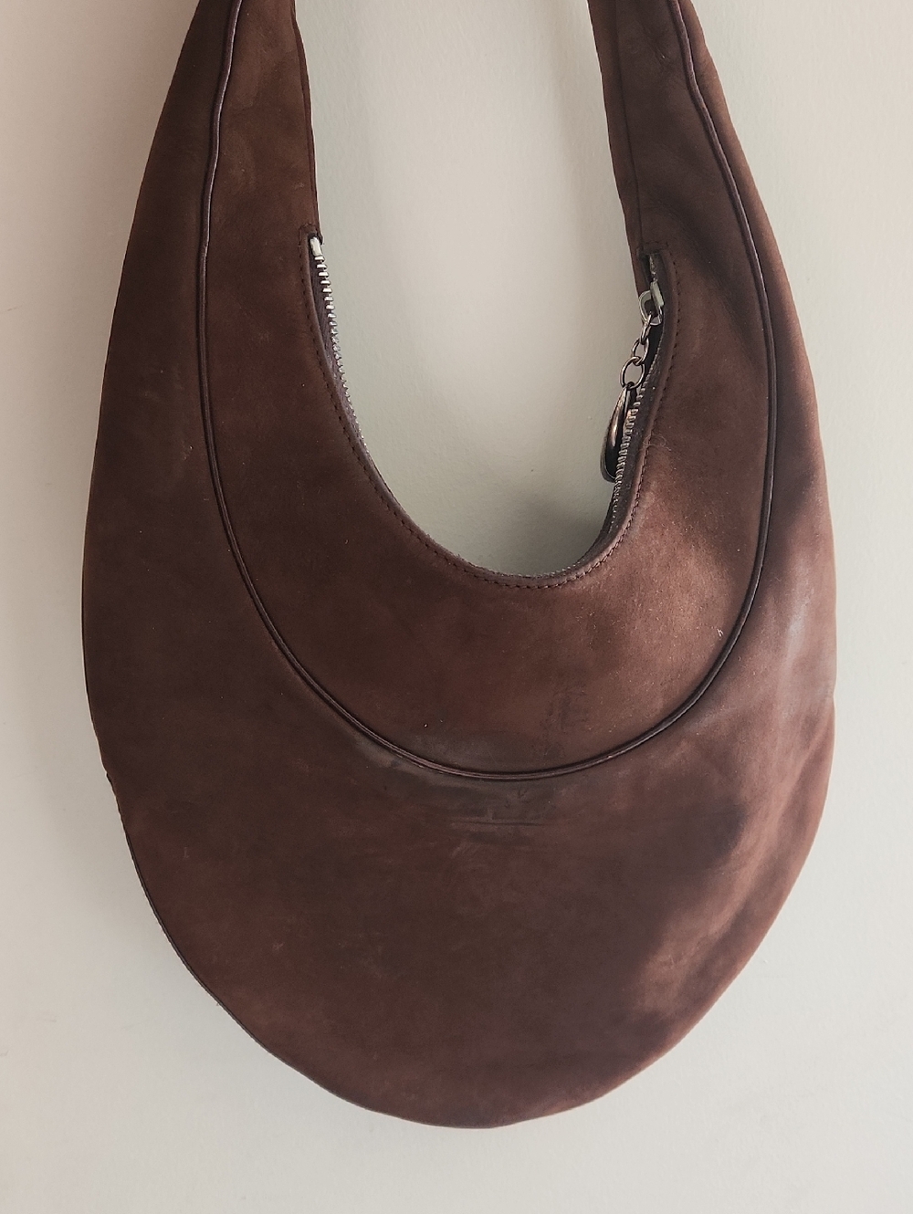 BVLGARI Brown Suede Crescent Shoulder Bag